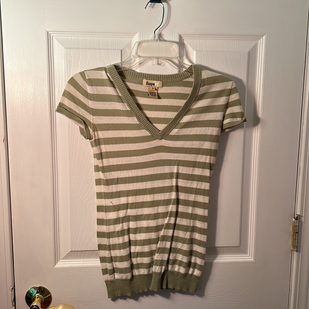 Steps Green and White Striped Knit Shirt